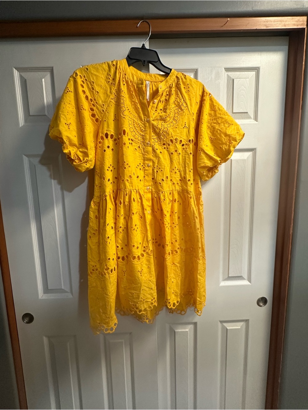 Anthropologie Yellow Eyelet Cotton Mini Dress